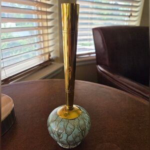 Vintage Delft Blue And Brass Vase. Approximately 8.75" Tall